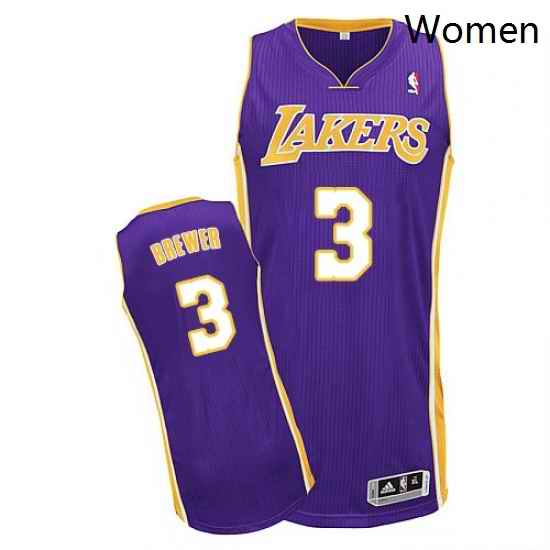Womens Adidas Los Angeles Lakers 3 Corey Brewer Authentic Purple Road NBA Jersey